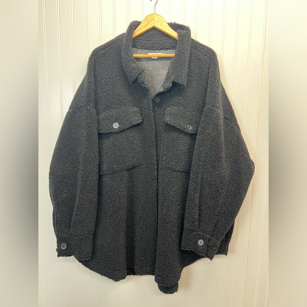 Good American Faux Shearling Teddy Fleece Shacket Plus Sz 7/8 (4XL)